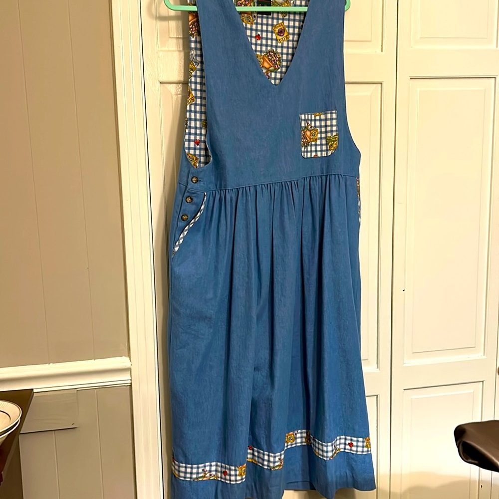 Vintage Manor House Denim Jumper Dress 👗 Cottagecore Prairie Boho M no size tag